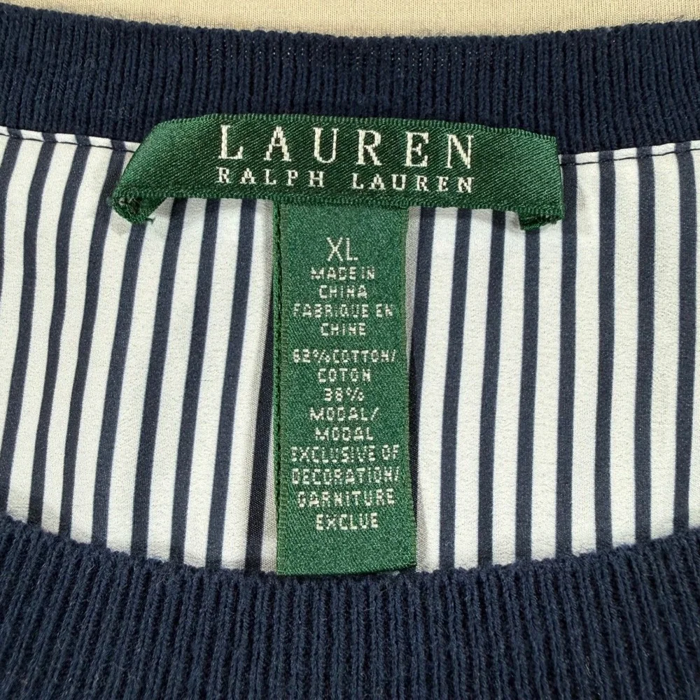 Lauren Navy Blue Layered Look Striped Hem Sweater‎ XL Womens 3/4 Sleeve
